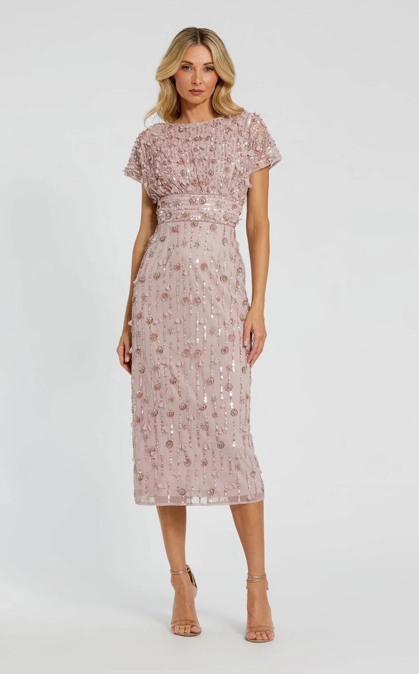 Mac Duggal 94117 Vintage Lilac Floral Appliqué Beaded Cocktail Sheath Dress 16